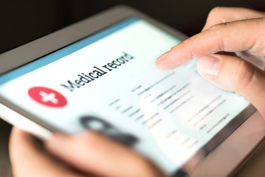 Electronic medical record with patient data and health care info