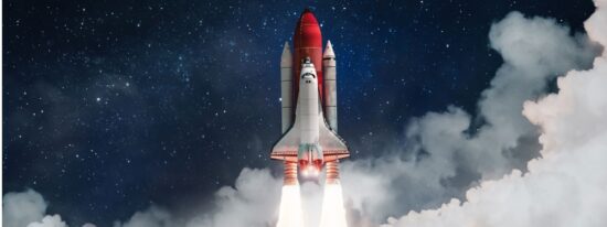 Space shuttle rocket launch in the clouds with stars to outer space-Shutterstock_2057170763