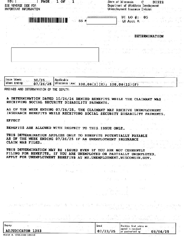 SSDI now available confusing notice from DWD