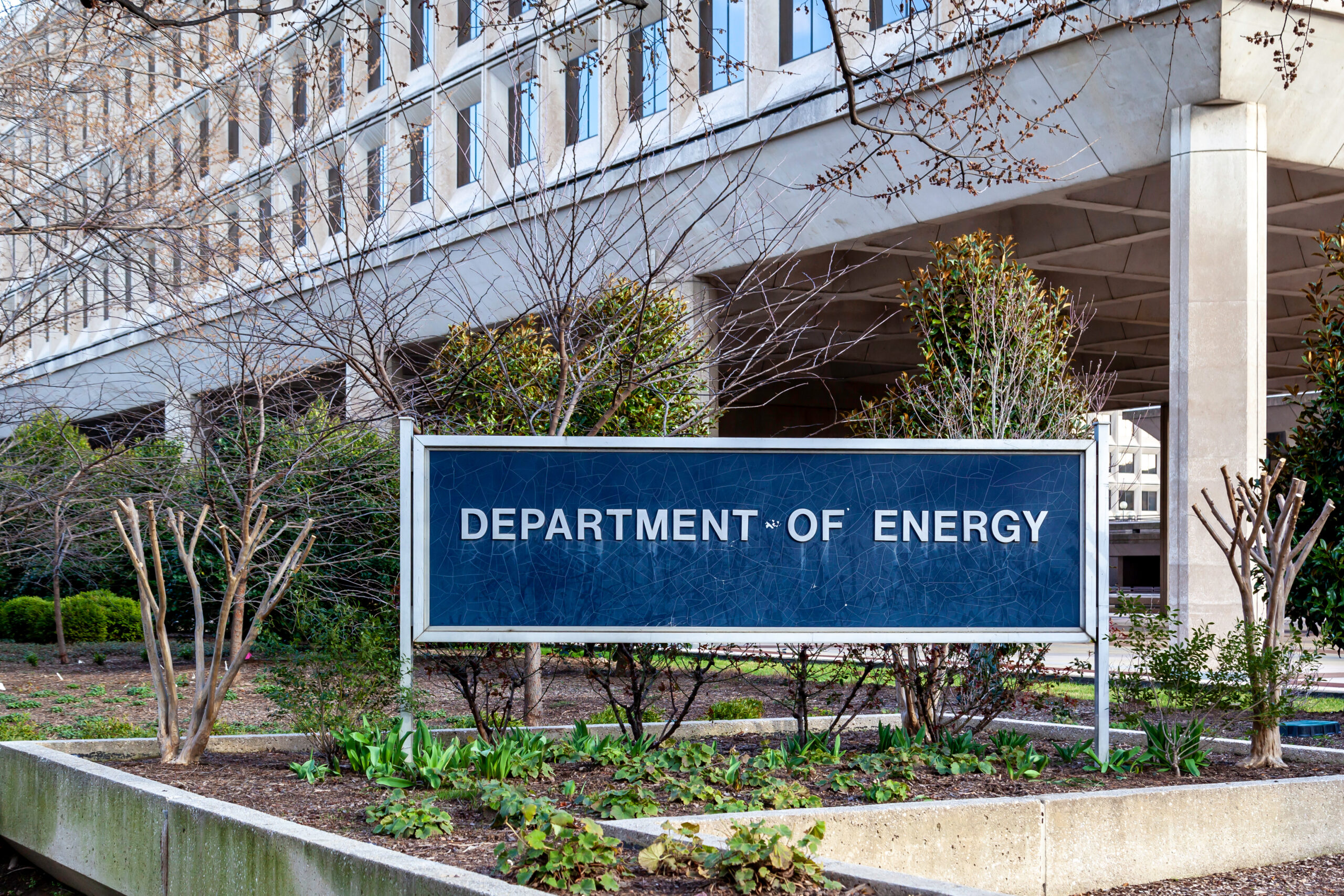 Washington D.C., USA - February 29, 2020: Sign of United States Department of Energy (DOE) at its headquarters building in Washington, D.C. USA.