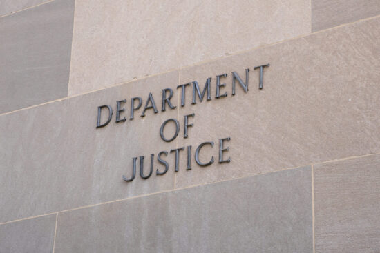 Sign at the United States Department of Justice in Washington, DC