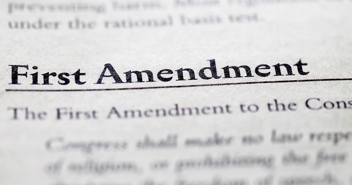 Stock Photo Showing First Amendment to U.S. Constitution