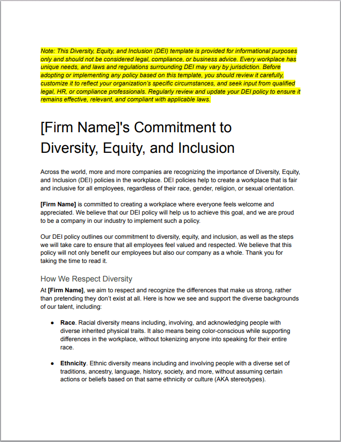 Diversity, Equity, and Inclusion Commitment Template