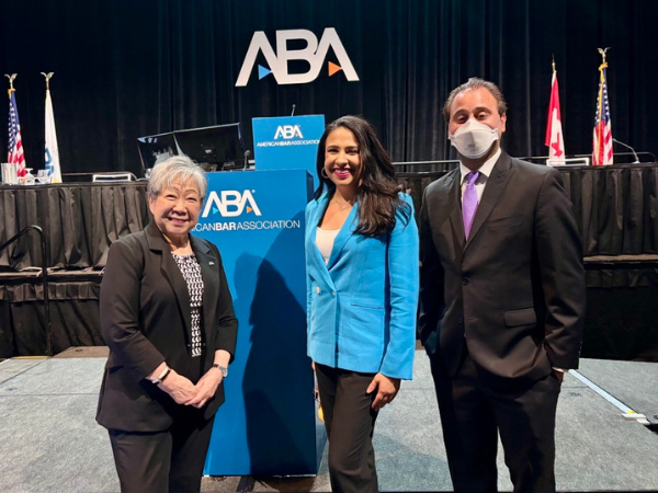 aba anti-bullying resolution Harold (center) with Wendy Shiba, Chair of the ABA Center for Diversity, Equity, and Inclusion, and Brandon Wolff, ABA YLD Delegate. Wolff moved the resolution during the ABA Annual Meeting, and Shiba spoke in support of the resolution.