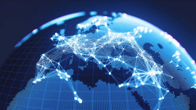 Abstract Blue Globe With Glowing Networks - Europe