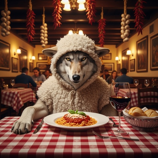 Create,A,Photograph-like,Image,Of,A,Wolf,In,Sheep's,Clothing