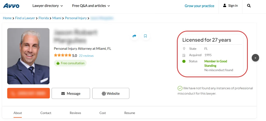 Bar License on Avvo