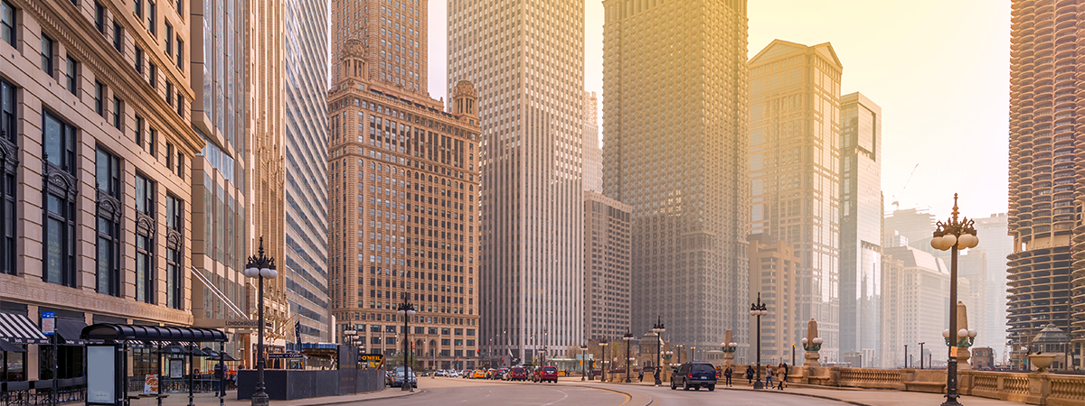 Downtown Chicago at Sunset