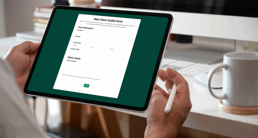 pair of hands using Capture's client intake webform
