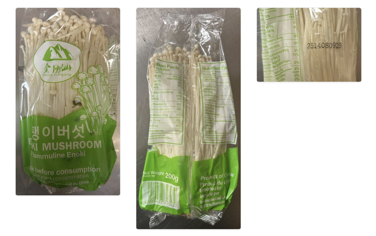 recalled enoki mushrooms CFIA