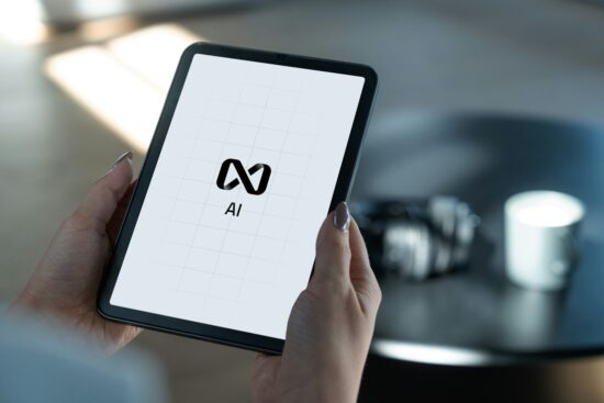 User working on IPad with AI technology software