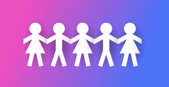 Human paper cut figures in a row. Vector