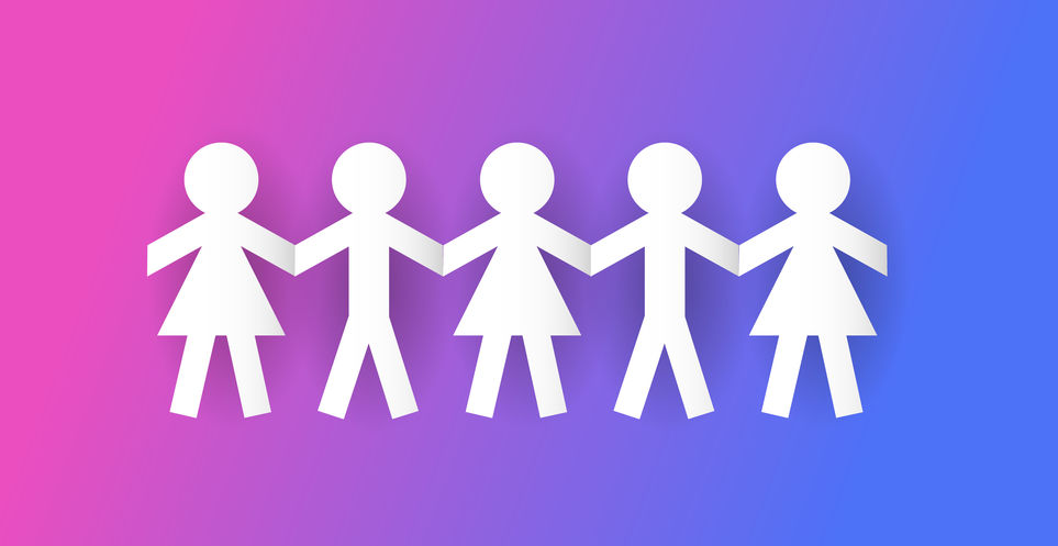 Human paper cut figures in a row. Vector