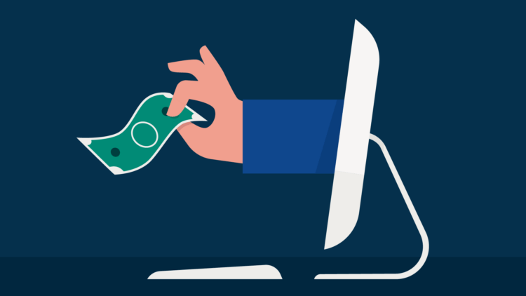 Blog – ACH Payments hand giving money out of a computer to represent ACH payments