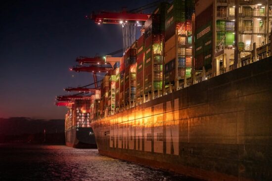 Container ship in the Port of Hamburg (Waltershofer Hafen)
