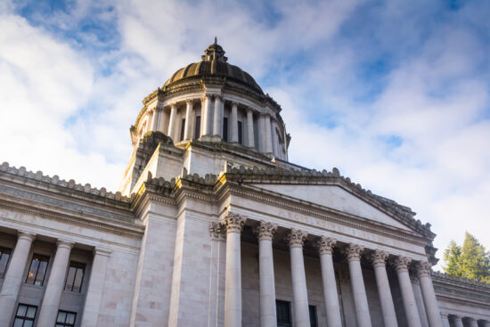 Washington State Capitol Building front north angle morning golden hour