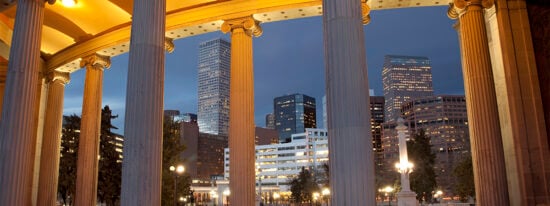 Nighttime Downtown Denver Skyline Civic Center Park Colorado