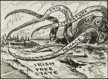 Gordon Brewster cartoon on the Menace of Evil Literature Menace, via NLI.png