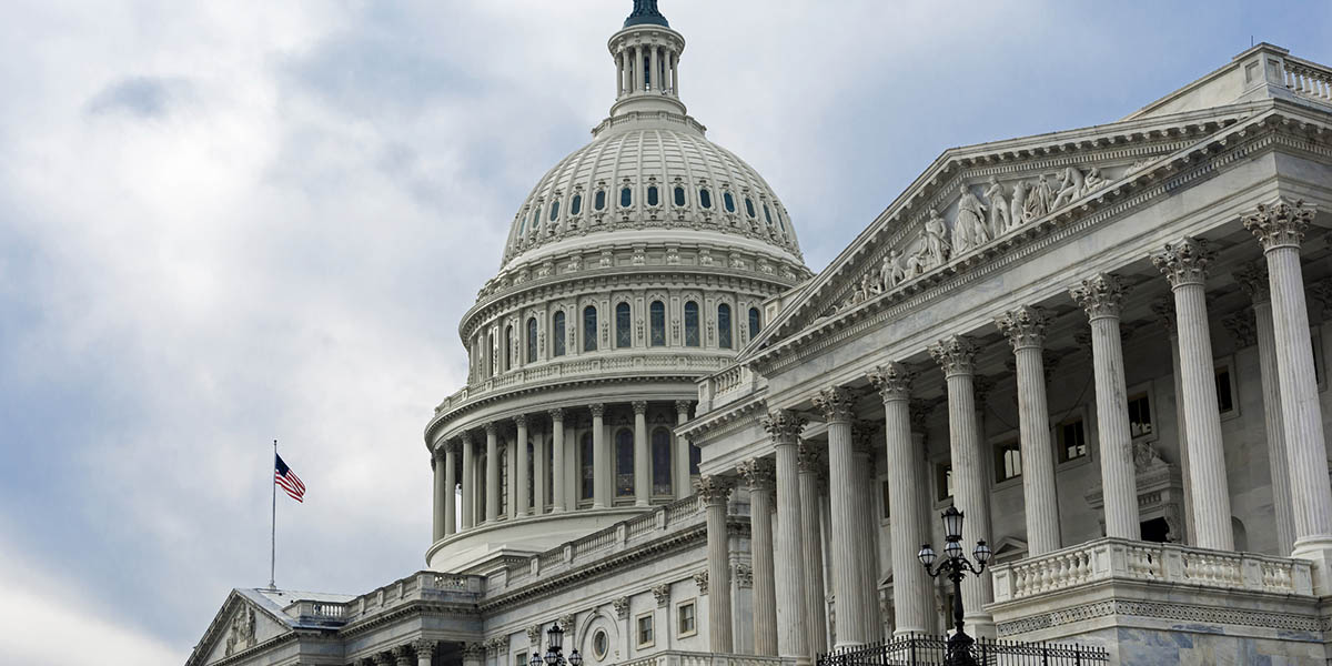 Dramatic view of the United States Capitol Building in Washington DC.