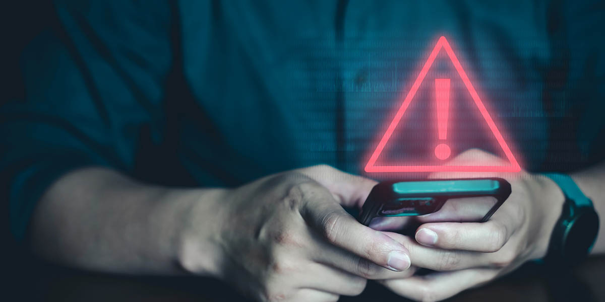 Emergency warning alert alarm on Smartphone, Data network protection, Virus alarm.