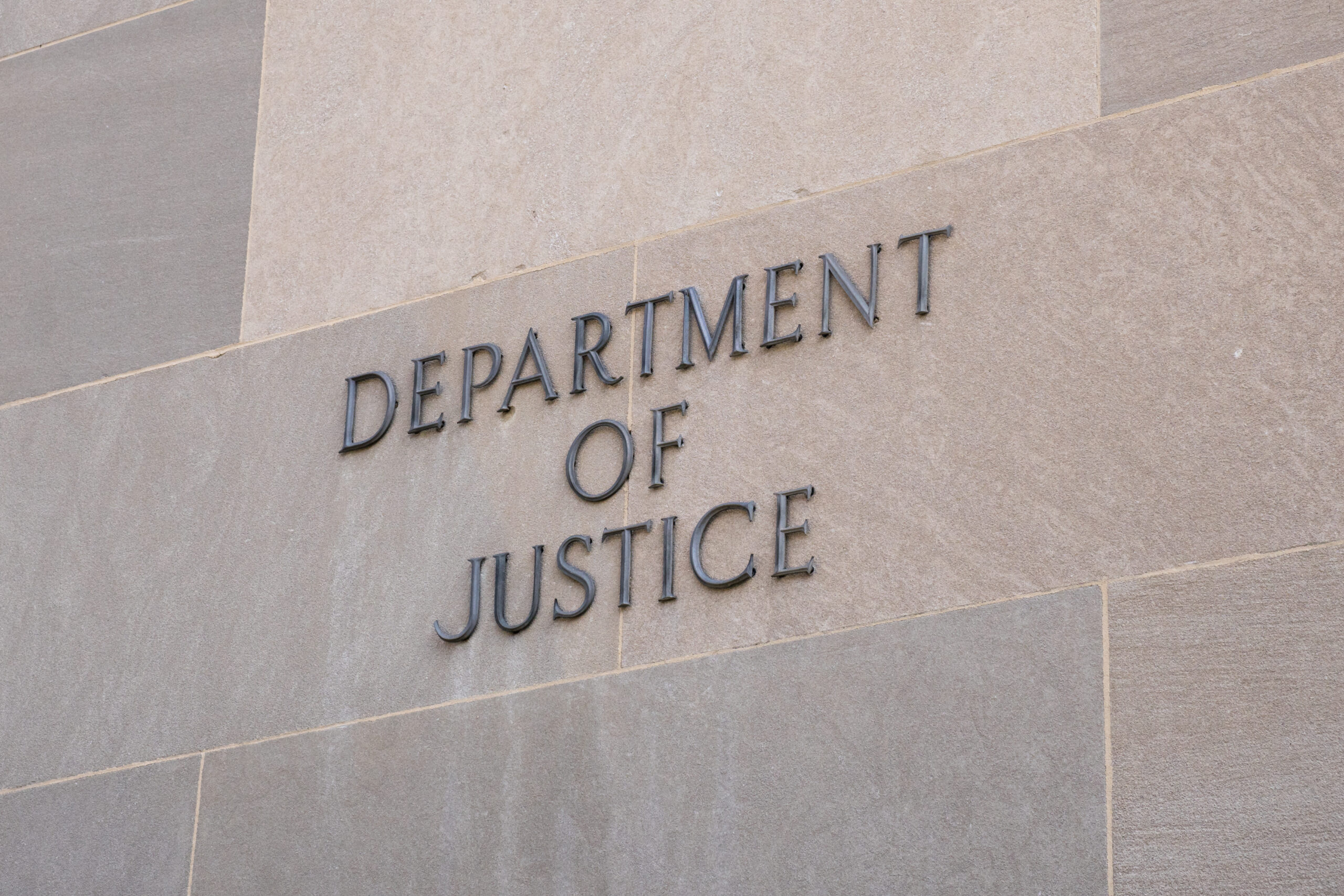 Sign at the United States Department of Justice in Washington, D