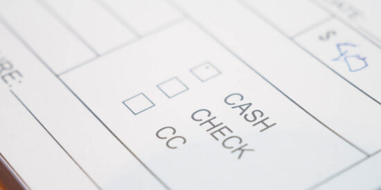Payment methods on the invoice Cash, Check, and Credit Card
