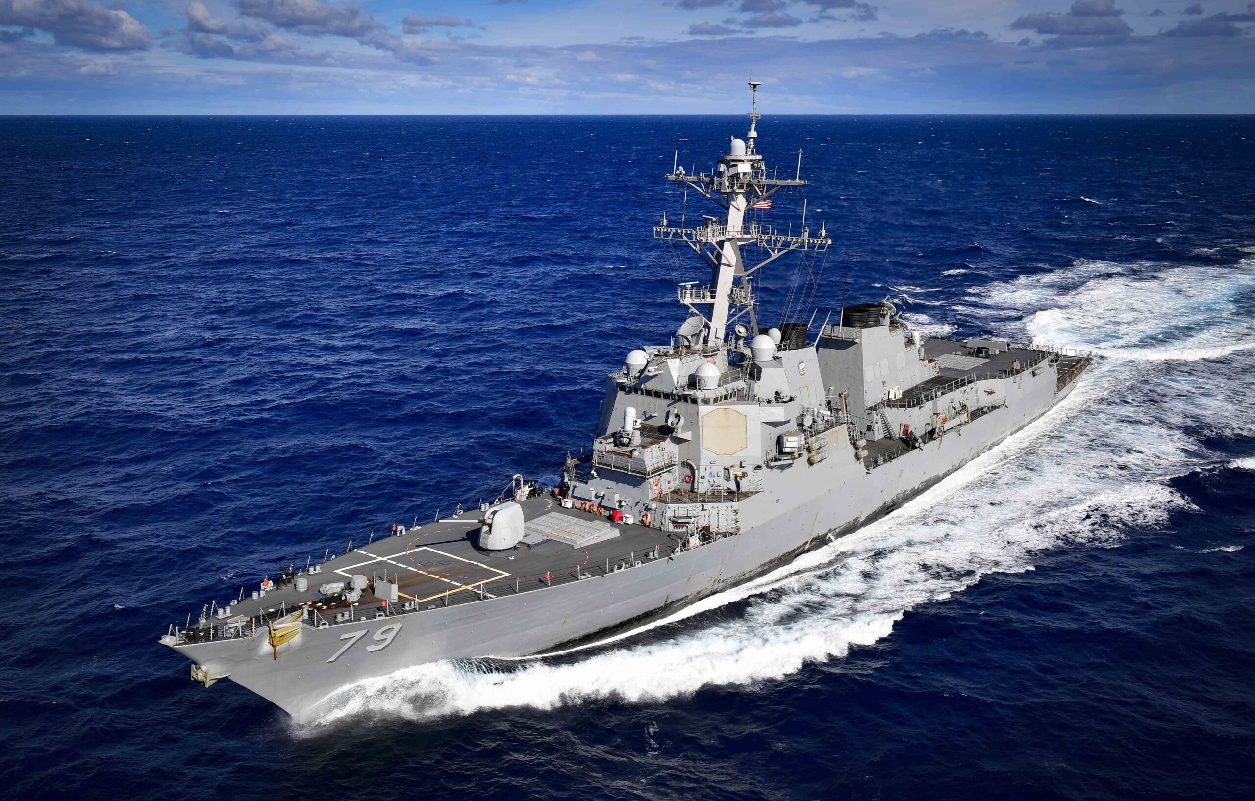 USS Oscar Austin transits the Atlantic ocean.