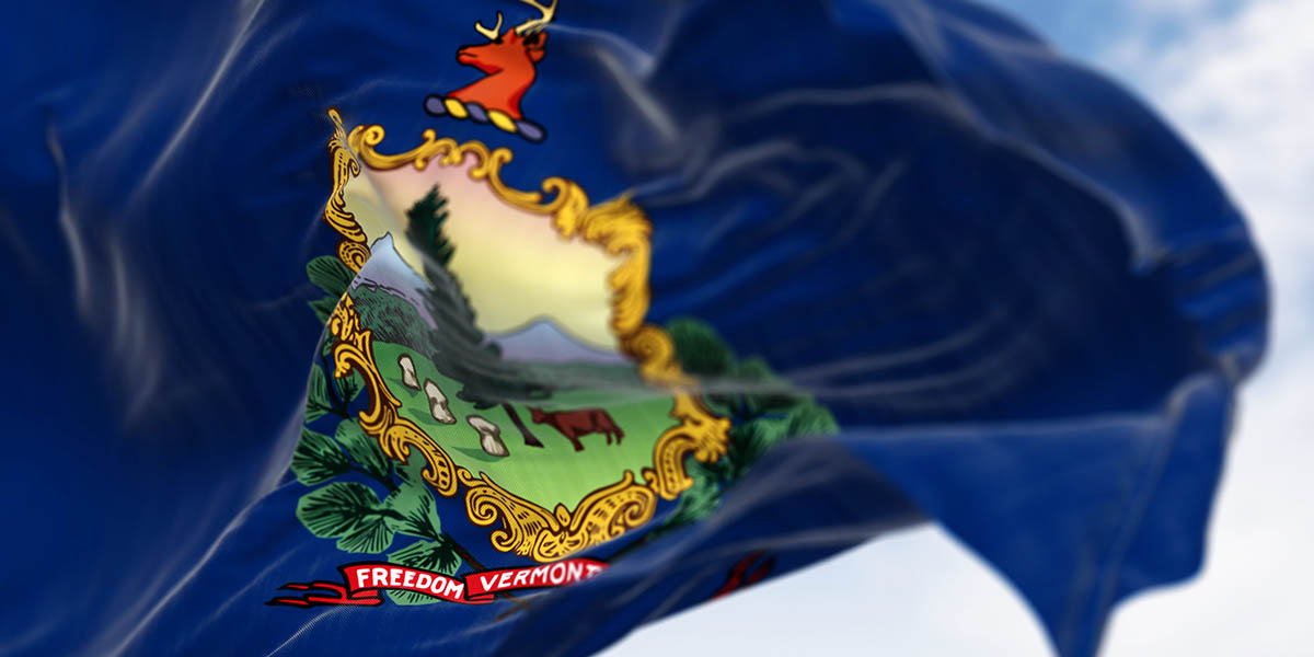 Vermont and the american flags waving in the wind