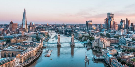 An elevated view of the London skyline - looking east to west