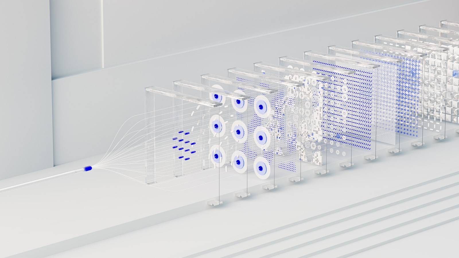 An artist’s illustration of artificial intelligence (AI). This image was inspired by neural networks used in deep learning. It was created by Novoto Studio as part of the Visualising AI project launched by Google DeepMind.