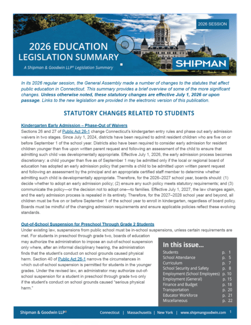 2026 Education Legislation Summary - a Shipman & Goodwin LLP legislation summary