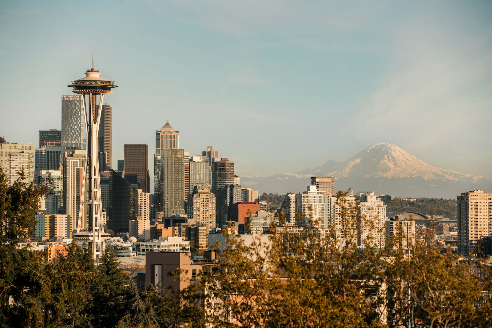 Seattle Washington Skyline over Kerry Park with Mount Rainier.