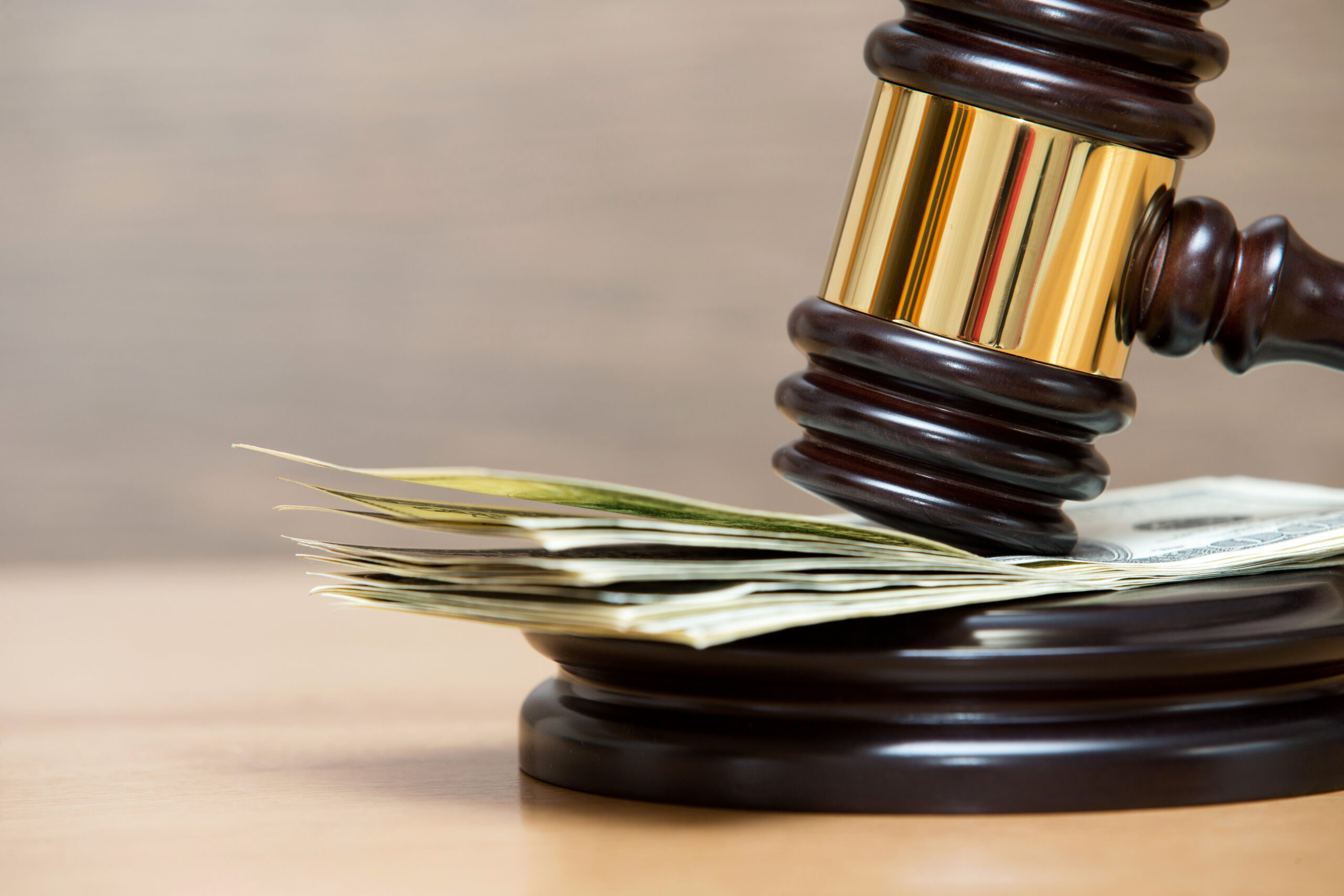 gavel on a money