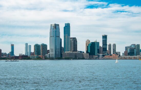 The skyline of Jersey City, New Jersey, United States of America on a summer afternoon.