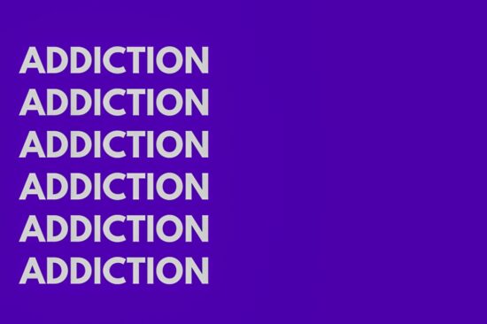 The word addiction, repeated six times.