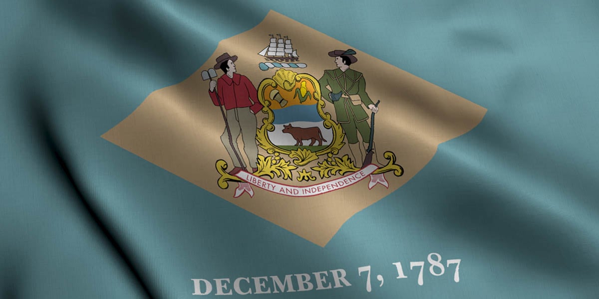 Delaware State Flag. Waving Fabric Satin Texture National Flag of Delaware 3D Illustration. Real Texture Flag of the State of Delaware in the United States of America. USA. High Detailed Flag