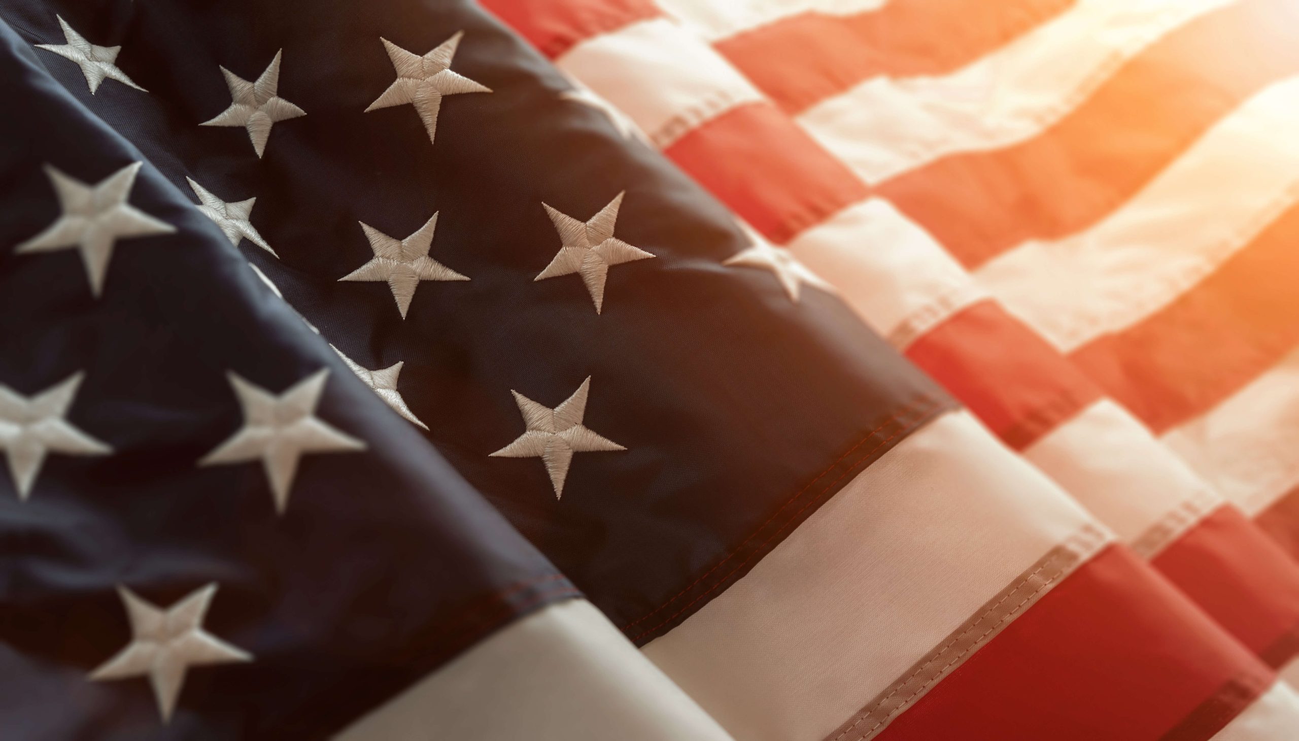 US flag with waves, close up