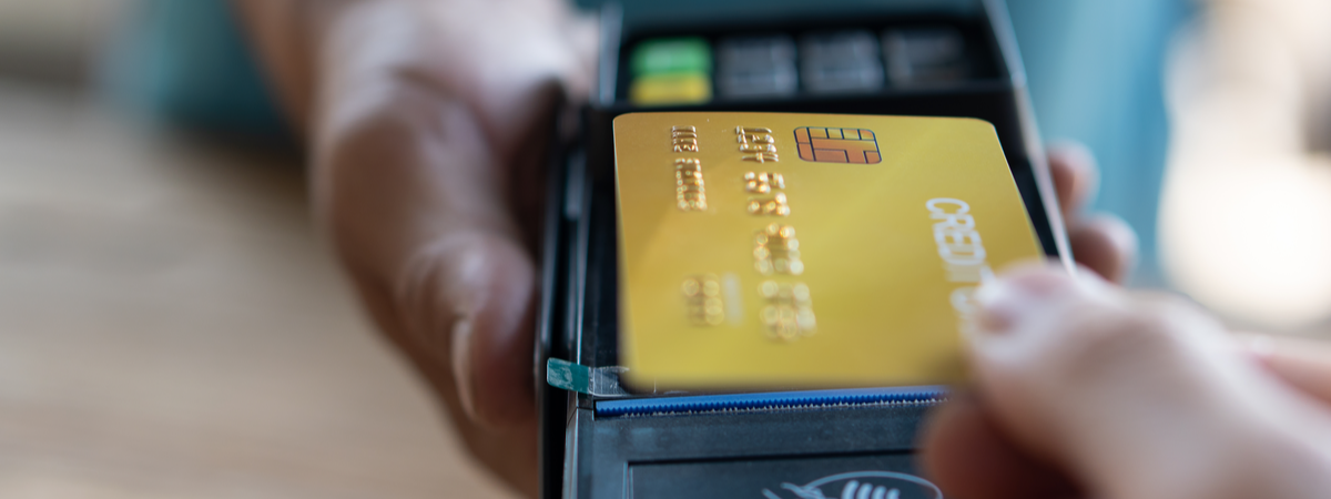 Pay at the store with a card reader.
