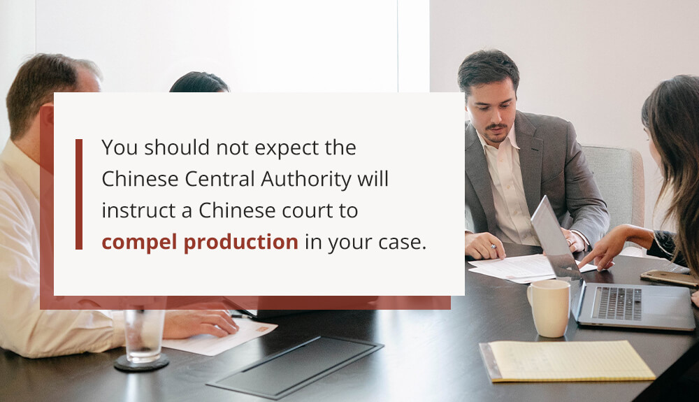 you should not expect the chinese central authority will instruct a chinese court to compel production in your case